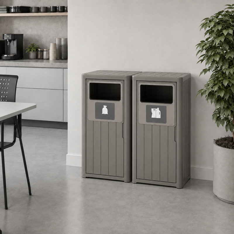 Poubelle double en résine avec couvercle verrouillable, Grey
