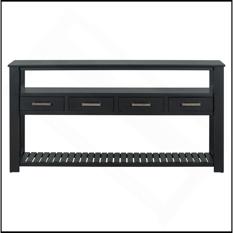 Grande table d'entrée de 62,2 po à 4 tiroirs, console peinte avec tablettes ouvertes à 3 niveaux et poignées en métal, table de canapé d'entrée polyvalente pour le salon, la chambre à coucher, le vestibule et la cuisine