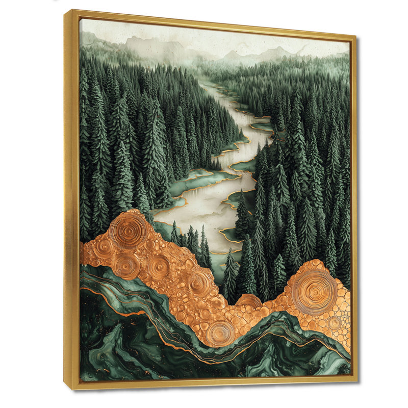 «Gladimyr Bold Forest Landscape Path Of The Emerald River V», reproduction d'art sur toile encadrée, H 20 po x l 12 po, Doré
