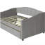 Canapé-lit double en tissu avec deux tiroirs et barres transversales en bois, gris-121070382
