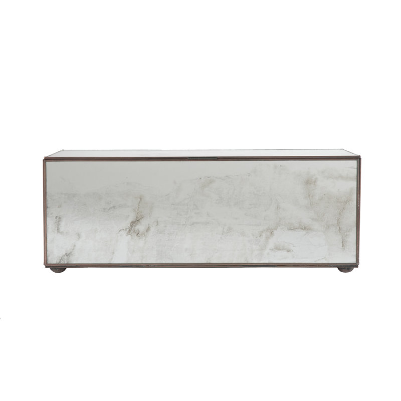 Antique Mirror Rectangular Metal Lidded Storage Box