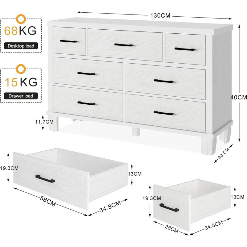 Lexford 130cm W 7 - Drawer Chest of Drawers