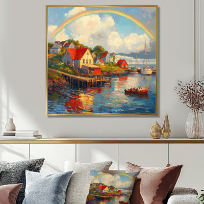 Allmar Coastal Rainbow Over The Fishing Village II - Rainbow Wall Art