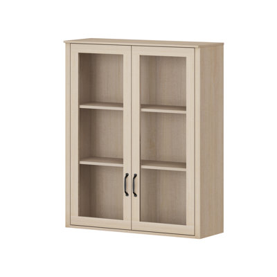 Beige Bookcase With Glass Doors, 33.9'' W（Pair With The Lower Half Of The Scarlett Series）