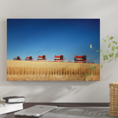 " 1970s Five Massey Ferguson Combines Harvesting Wheat Nebraska USA " by Vintage Images