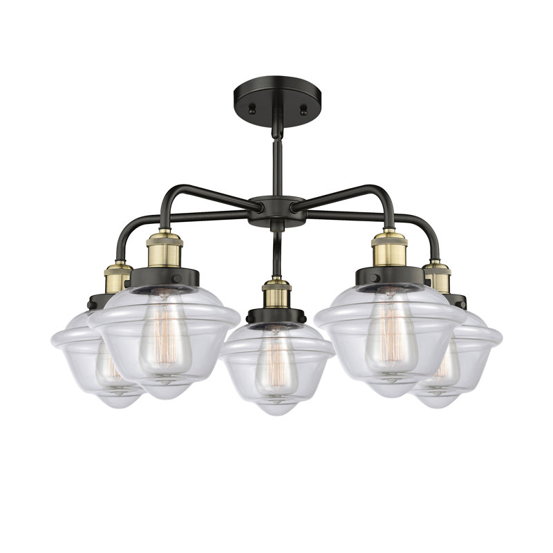 Grourke 5 - Light Glass Dimmable Chandelier, Clear, Black Antique Brass