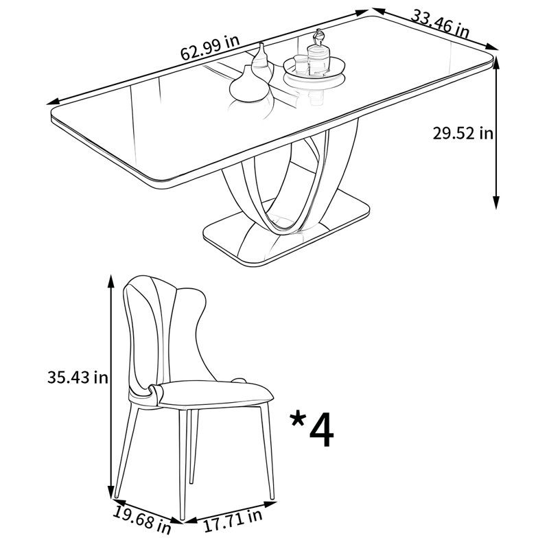Ensemble de table et de chaises rectangulaires Home Rock, H 29,52 po x L 62,99 po x l 33,46 po