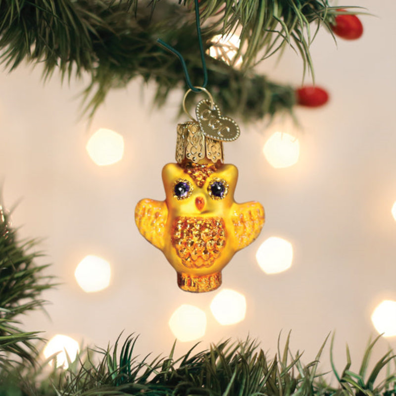 Mini Golden Glass Halloween Owl Ornament with Glitter Accents