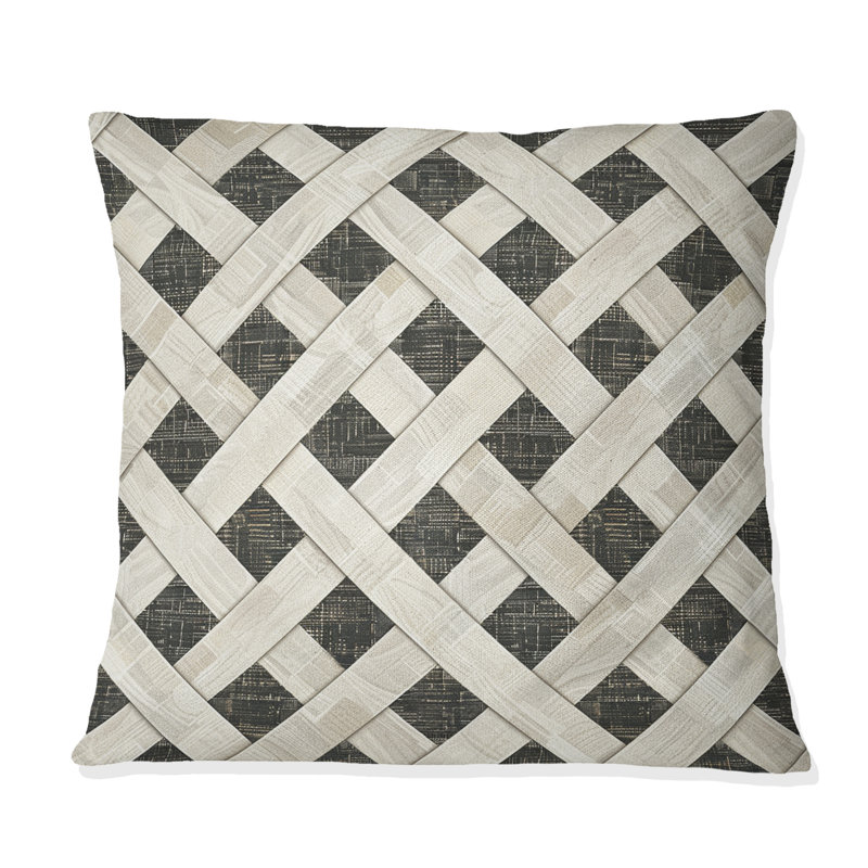 Blanc blanc noir Modern Basketweave Charm II - coussin décoratif moderne, H 16 po x l 16 po