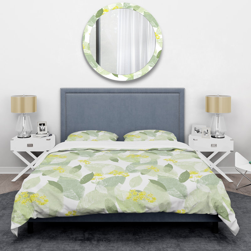 Feuilles vertes - ensemble de housse de couette floral - polyester microfibre