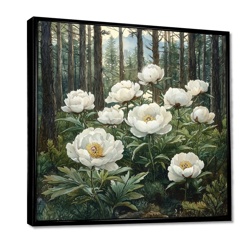 Gerta pivoines dans la forêt alpine IV - pivoines, art mural, Impression encadrée flottante, H 36 po x l 36 po
