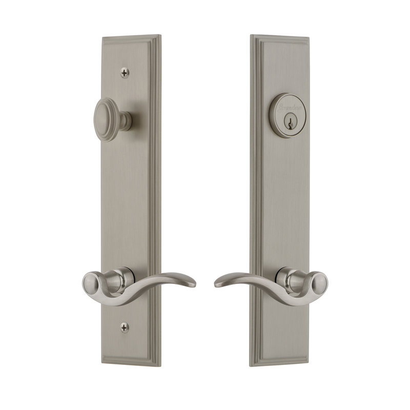 Carré Complete Tall Plate Entry Lever Set with Single Cylinder Deadbolt, 2.75", Left, Satin Nickel