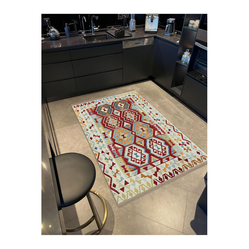 Tapis décoratif lavable à motifs géométriques multicolores, Tapis de couloir 2 pi 6 po x 6 pi 7 po inclus