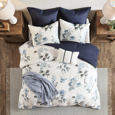 Édredon 7 pièces pour lit très grand / très grand lit - tissu d'édredon en tissu gaufré imprimé floral bleu facile d'entretien