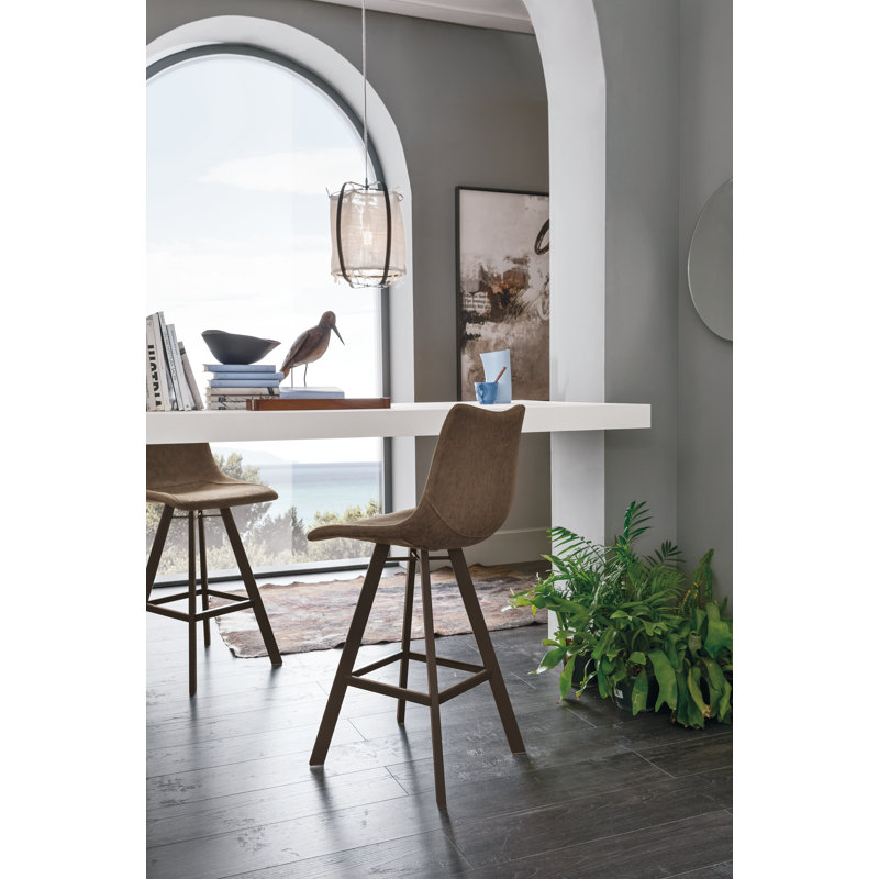 Filippone Upholstered Counter Stool with Metal Frame, Brown