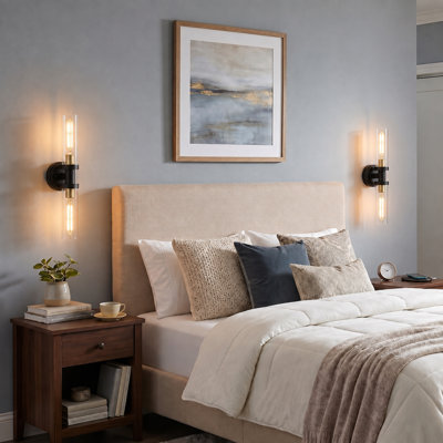 Ensemble de 2 appliques murales rechargeables à piles avec télécommande, sans fil, à intensité variable et à piles pour la chambre à coucher, le salon, la salle de bain, le couloir, l'escalier, noir et or