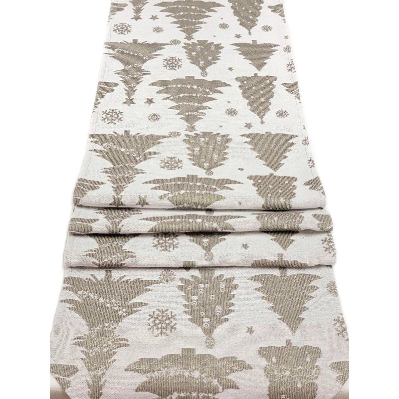 Silver Pine Trees Christmas Table Runner F07M5-9A Silver