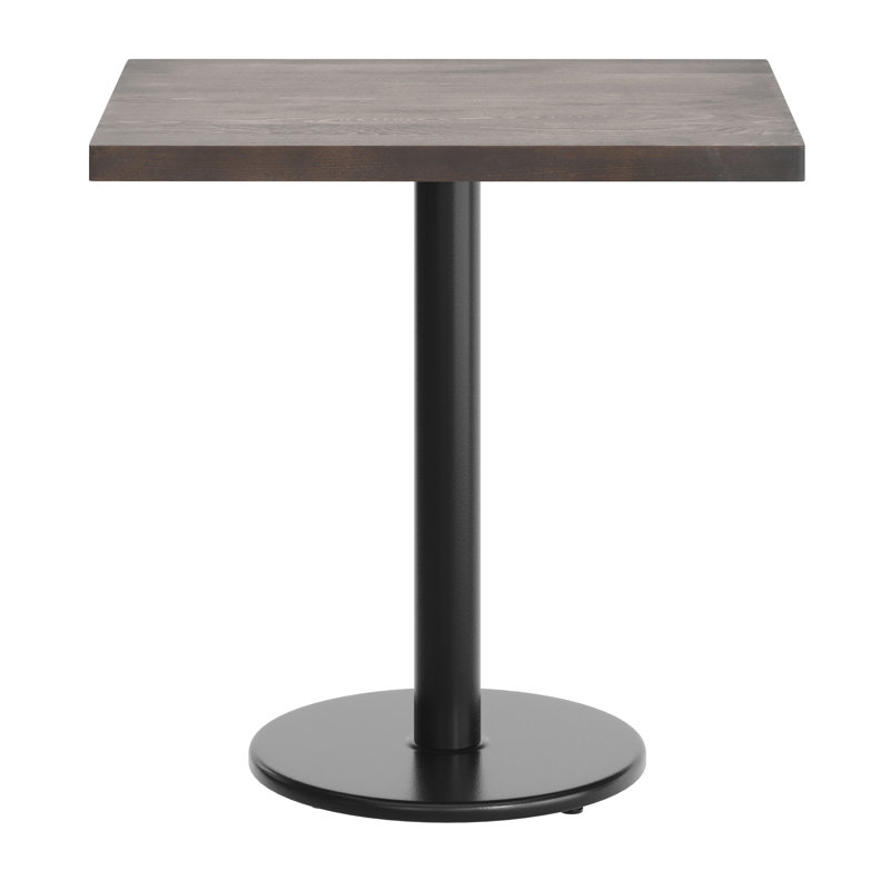 Plateau de table rectangulaire rectangulaire en bois massif avec base ronde à hauteur de repas 18 po, Bois brun foncé, Noir