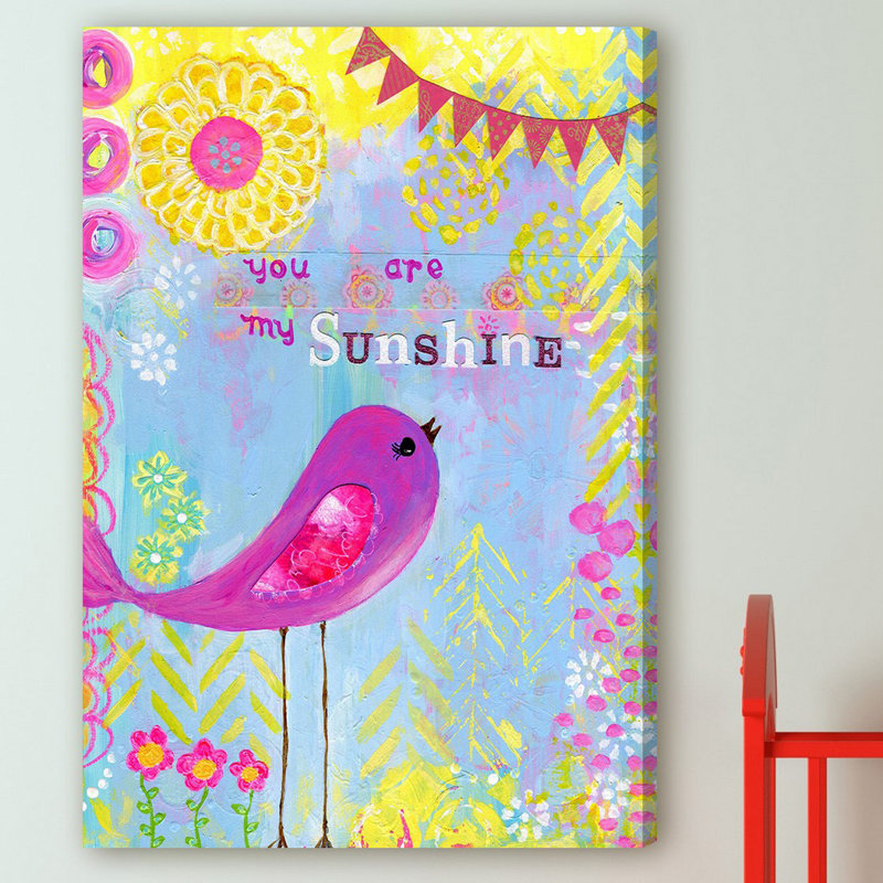 Sunshine Purple Bird Canvas Wall Art with Inspirational Quote