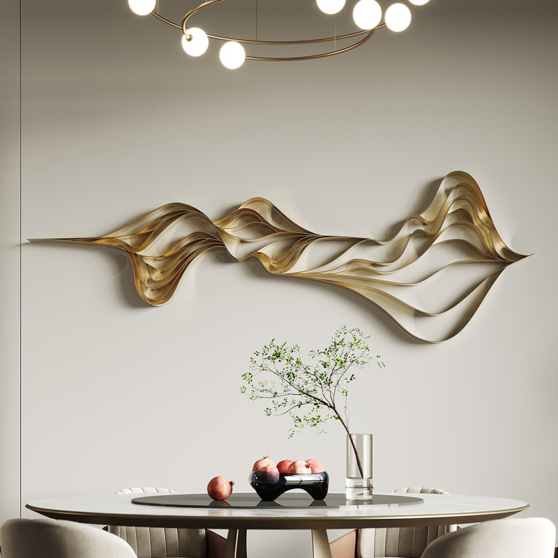 Décoration murale moderne en métal de luxe moderne, sculpture murale 3D en couches dorées pour fond de salon