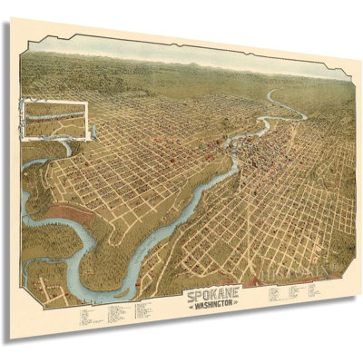 «Vintage 1905 Spokane Washington Map», reproduction d'art graphique sur papier sans cadre