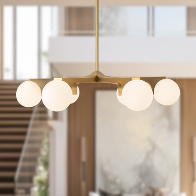 Briar 37-in Brushed Gold Chandelier with Opal Glass