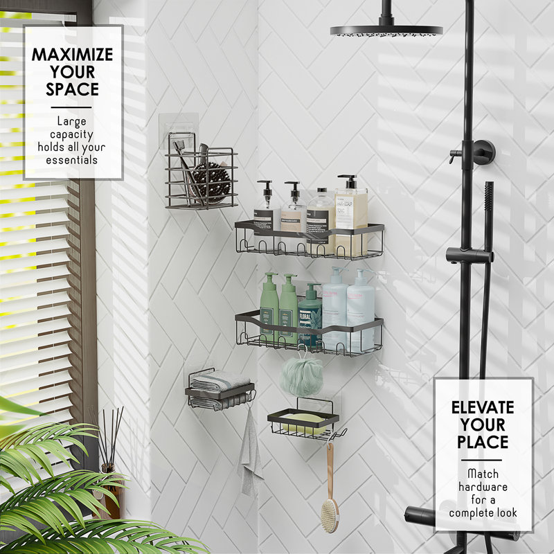 Adhesive Stainless Steel Shower Caddy, Gray