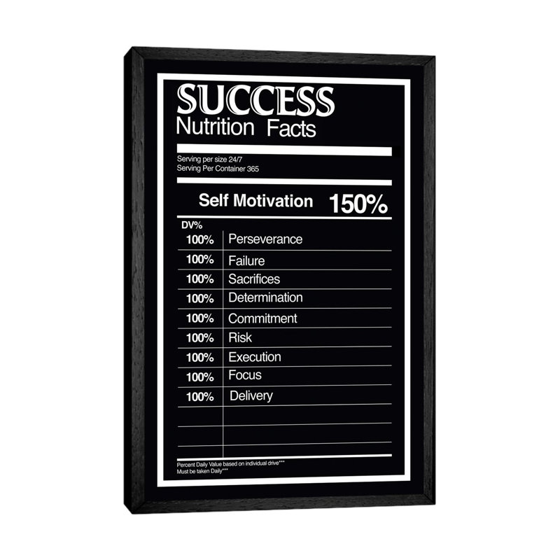 Nutrition Facts Success - BW 1 Piece Wall Art on Canvas, 66.04cm H x 45.72cm W x 3.81cm D, Black Framed