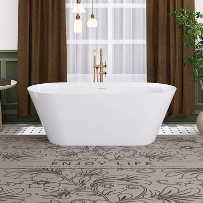 66" Glossy White Acrylic Freestanding Soaking Bathtub