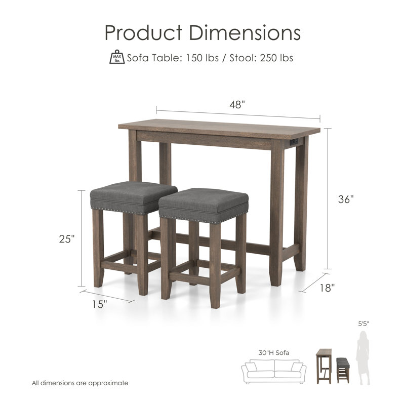 Halethorpe 3-Piece Counter Height Dining Table Set, Brown, Gray