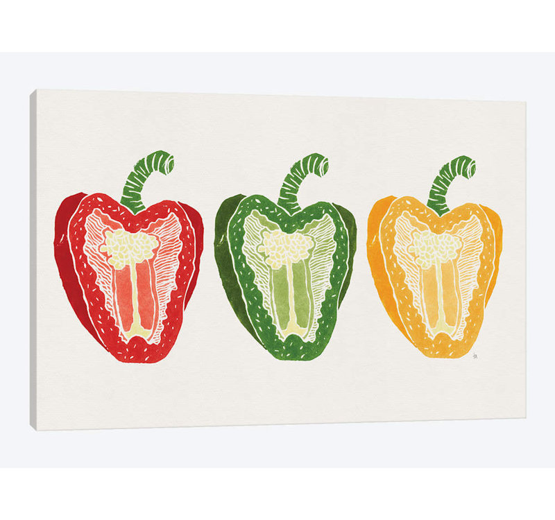 «Mixed Peppers» par Tracie Andrews - Estampe numérique sur toile tendue avec châssis, H 16 po x l 24 po x P 1 po, Blanc