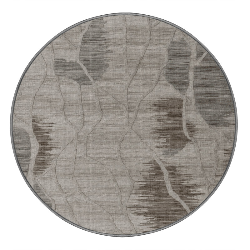 Machine Washable Abstract Gray Area Rug, Round 7'