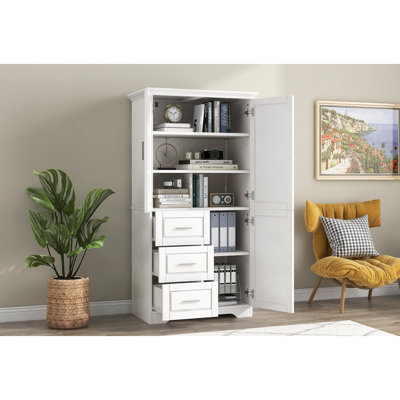 Armoire de rangement haute et large avec portes pour bureau de salle de bain, trois tiroirs