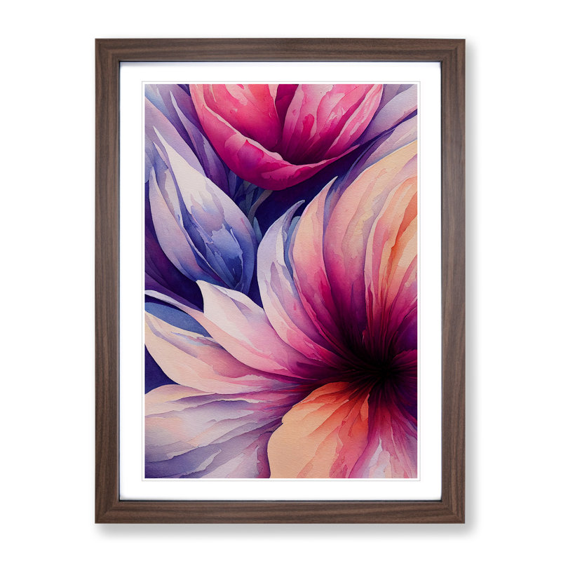 Stunning Watercolour Flowers No.2 - Single Picture Frame Painting, 64cm H x 46cm W x 2cm D, Walnut Framed