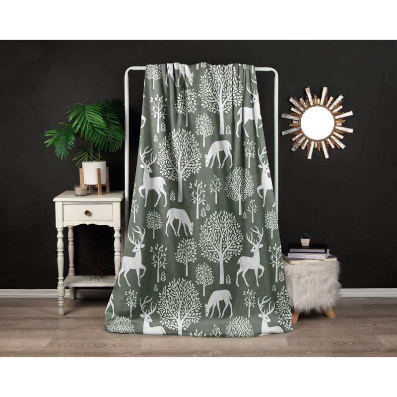 Throw Blanket, 68" W x 80" L, Animal Print/Abstract, Green/White