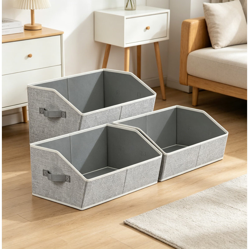 Trapezoid Closet Shelf Organizer, Large Fabric Storage Bins for Shelves, Cube Storage Baskets for Clothes, Books, Blankets, Reinforced Non-Woven Fabric, 3 Pack