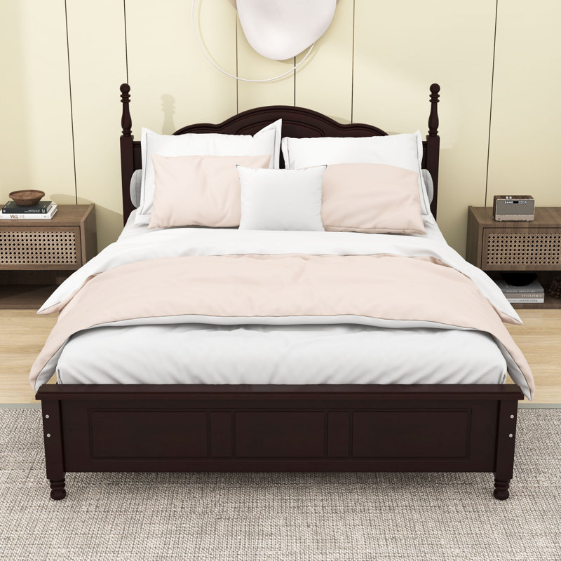 Brochan Wood Platform Bed with Headboard, Full, Dark Walnut