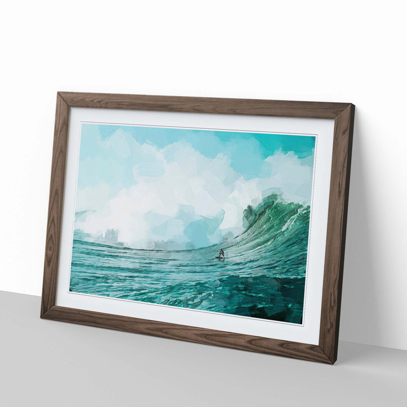 Surfing a Wave in Abstract - Picture Frame Graphic Art Print, 48cm H x 65cm W x 2cm D, Walnut Framed