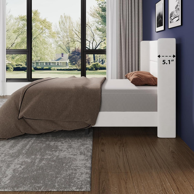 Bed Frame with Wingback Headboard, Velvet Upholstered Platform Bedframe with Wood Slats, No Box Spring Needed, Easy Assembly
