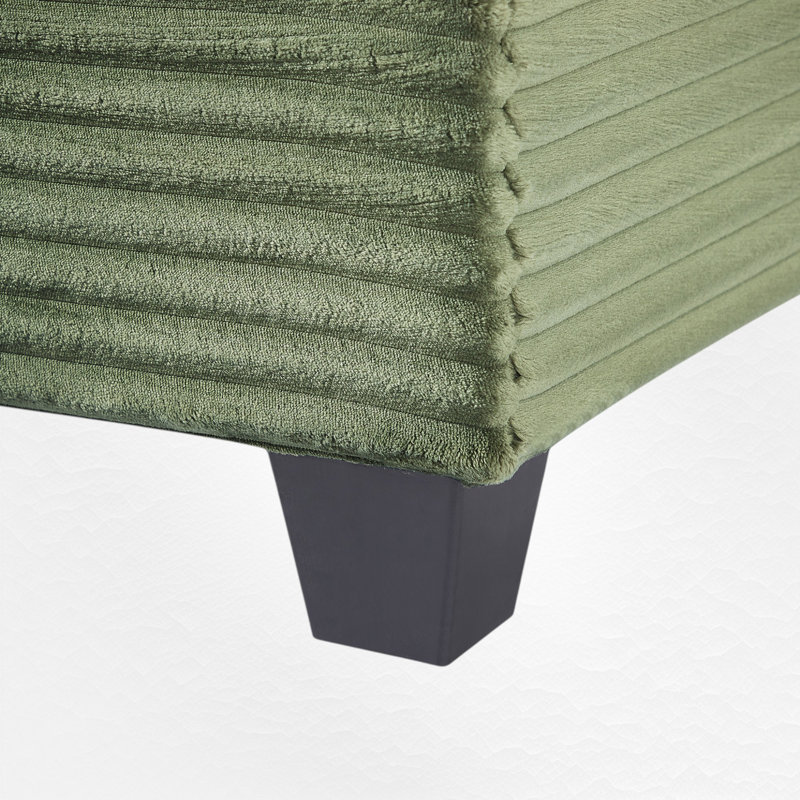 Upholstered L-Shaped Sectional With A Movable Ottoman, Green Corduroy