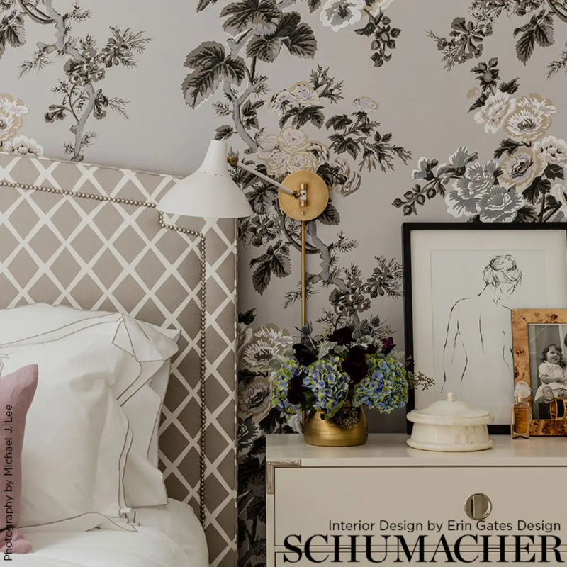 Pyne Hollyhock Wallpaper, Grisaille
