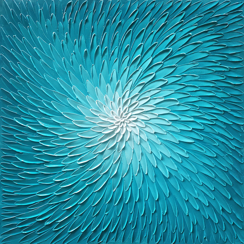 «Abstract Petals Memory» - peinture sur toile tendue, Bleu, H 20 po x l 20 po x P 1,5 po