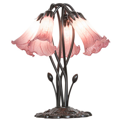 16" High Lavender Tiffany Pond Lily 5 Light Table Lamp