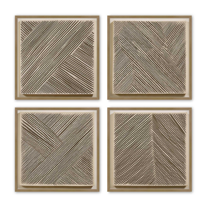 Ensemble de 4 impressions sur toile dans un cadre en érable Modern Modern Illusion, 20 po x 20 po, Or brossé