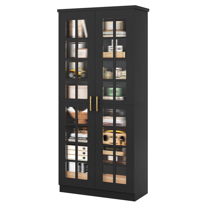 71" Storage Cabinet With Door & Adjustable Shelves, Black