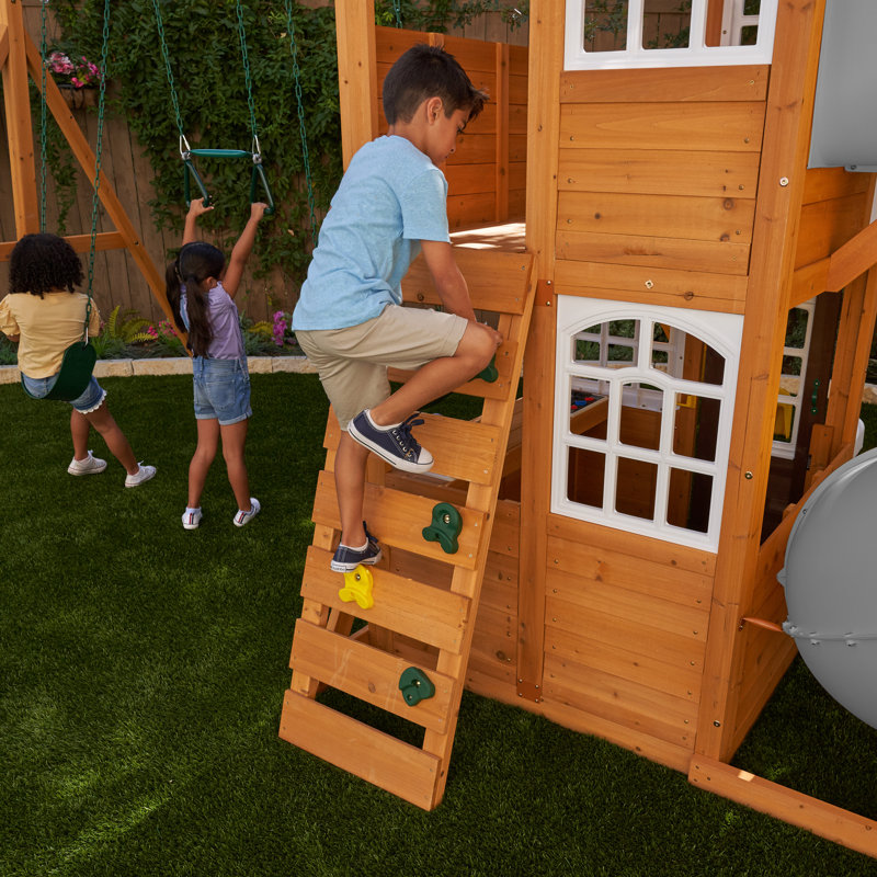 Castlewood Wooden Swing Set, Grey Slide, Gray