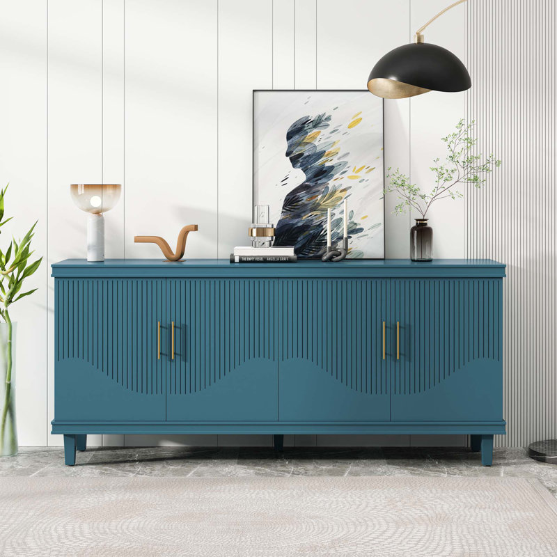 Grande armoire à 4 portes, Bleu, 32.28" H x 70.07" W x 15.75" D