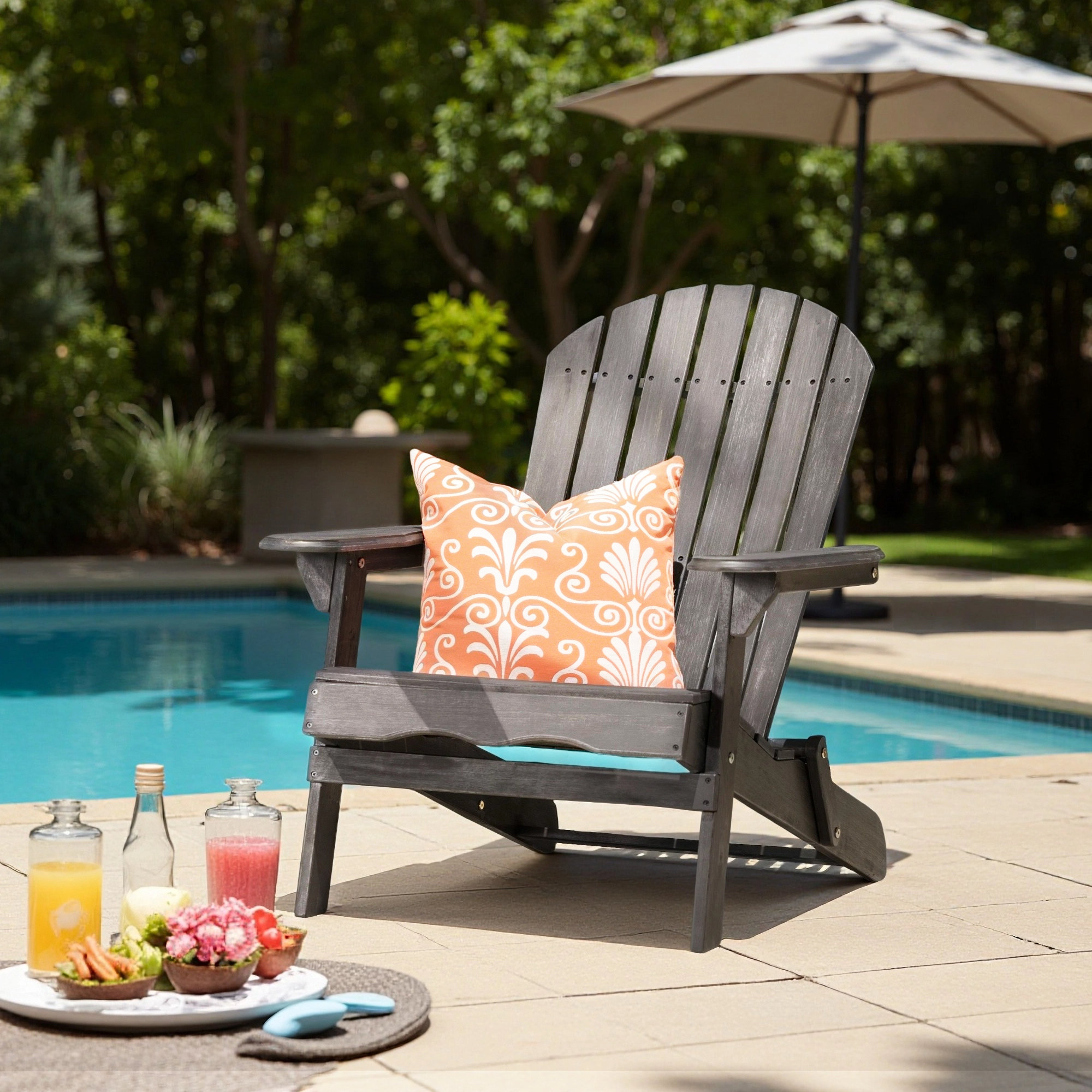 Woking Foldable Outdoor Adirondack Set, Dark Gray