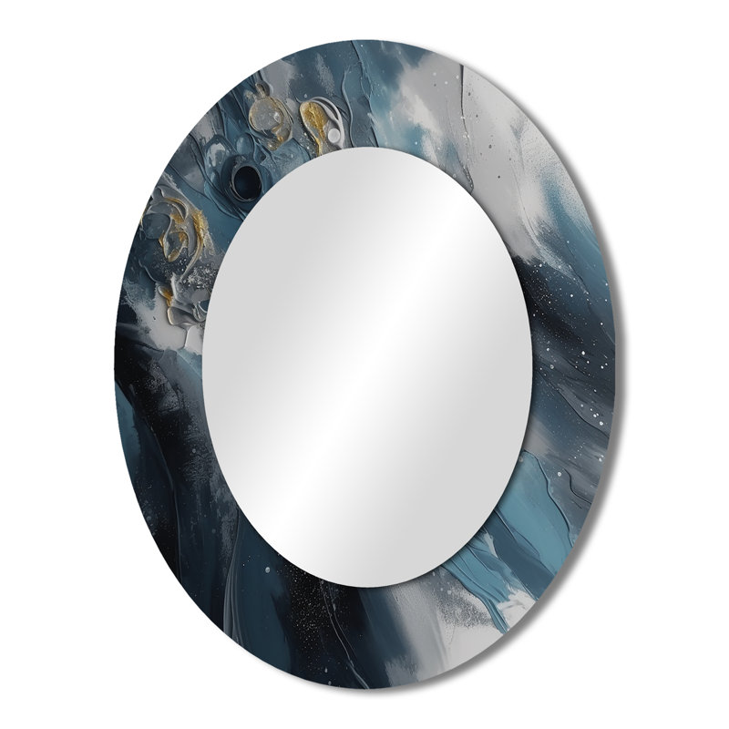 Blue And White Transcendent Brushstrokes III - Blue Oval Wall Mirror Decor, 43" x 33"