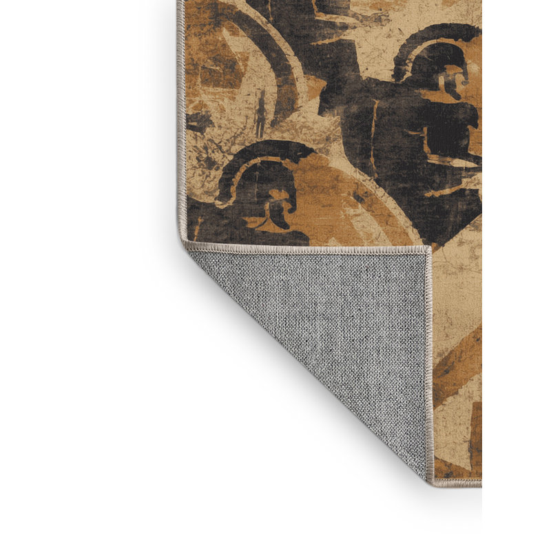Tapis gris et beige lavable à la machine Elmwood Hoplite Phalanx, 7 x 9